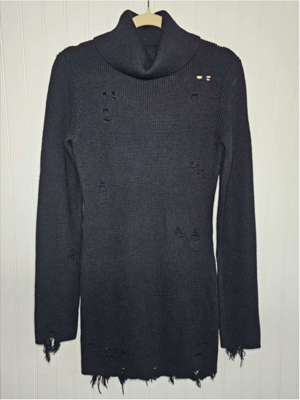 Lovers and Friends Keeney Distressed Knit Turtleneck Mini Dress Black Small